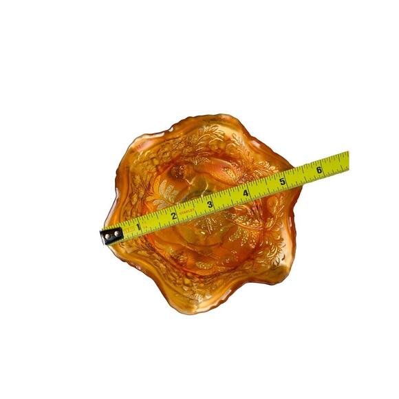 Antique Carnival Glass Fenton Panthers Marigold Ruffled Berry Bowl 1914 3-Footed - Picture 7 of 15